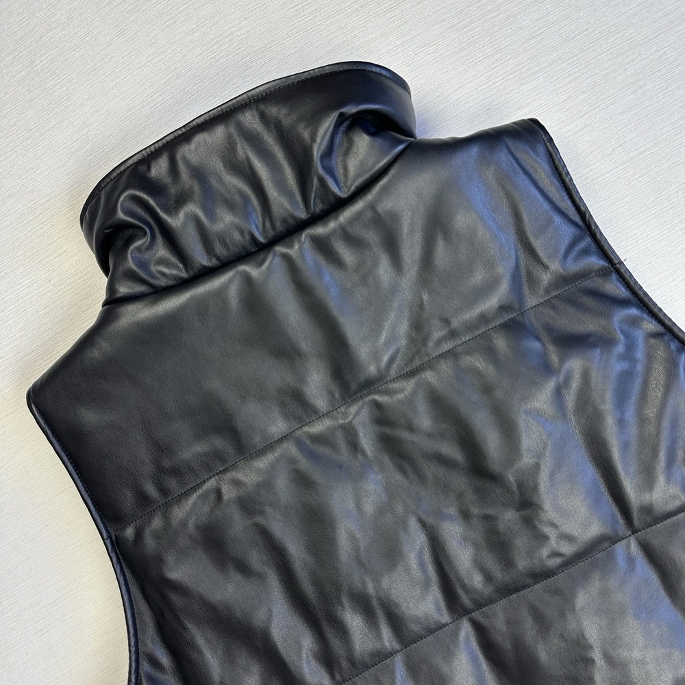 NWT Anthropologie Vest Black Faux Leather Quilted Puffer Full Zip Crop Women S - Picture 10 of 10